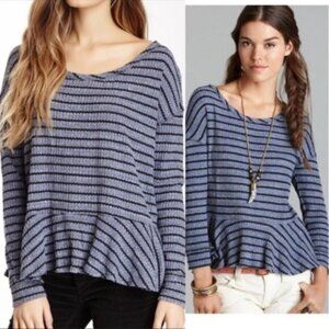 Free People Striped Peplum Waffle Knit Thermal Top size M Bohemian
